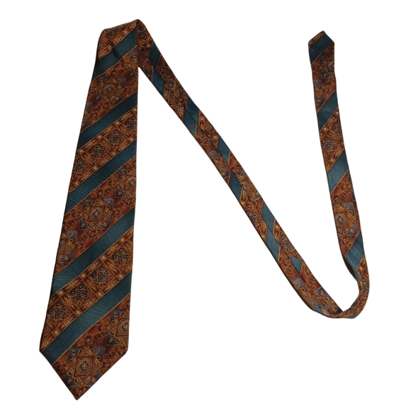 VTG BILL BLASS Brown Blue Diagonal Stripe Multi Print Tie - Picture 6 of 6